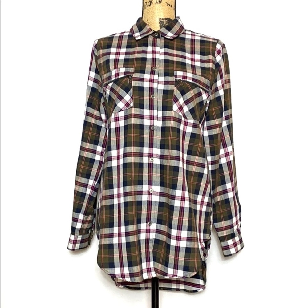 Olive Plaid Button-Up Shirt S
